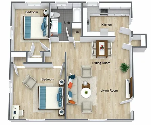 Floor plan 2 Bedroom, 1 Bathroom Renovated