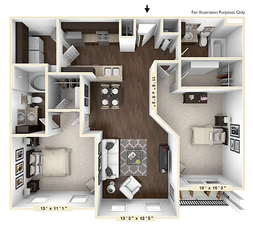 Floor plan The Santa Cruz 2 BR 2 BA