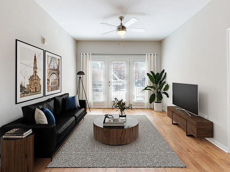 Spacious and sunlit living room, ready for your personal touch. Spacious and sunlit living room, ready for your personal touch.