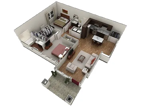 Floor plan 2 BR Designer Courtyard Garage