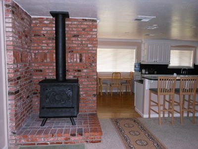 woodstove w/brick hearth