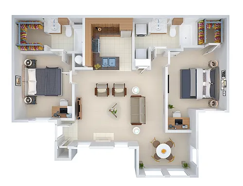 Floor plan 2 BED, 2 BATH W STUDY (erb2)