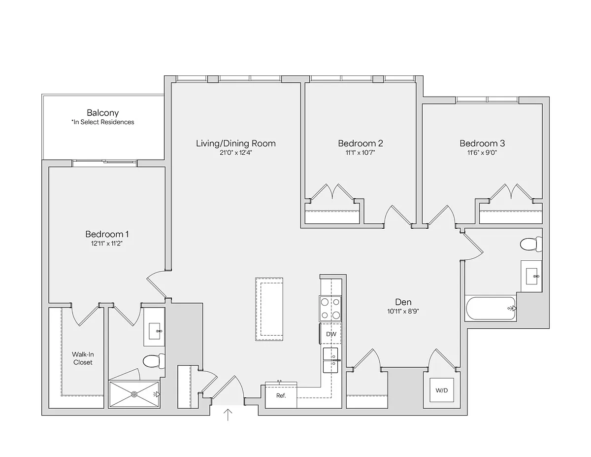 Floor plan 3BR 2BA (1417 SF)