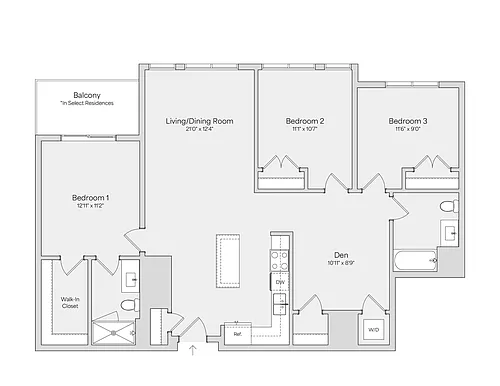 Floor plan 3BR 2BA (1417 SF)