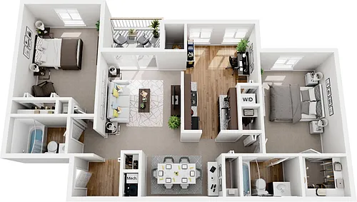 Floor plan 2 Bedroom 2 Bath Twin Suites