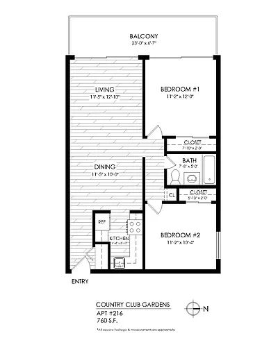 Floor plan 2 Bedroom, 1 Bathroom
