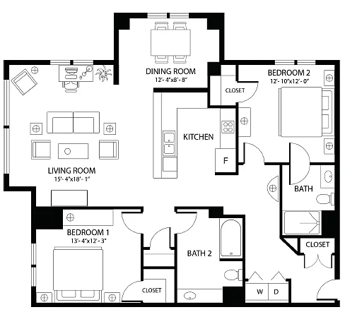 Floor plan 2 Bed/2 Bath - BD1