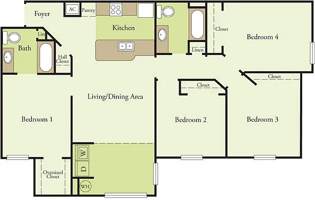 Floor plan 4 Bedroom 2 Bath 60%
