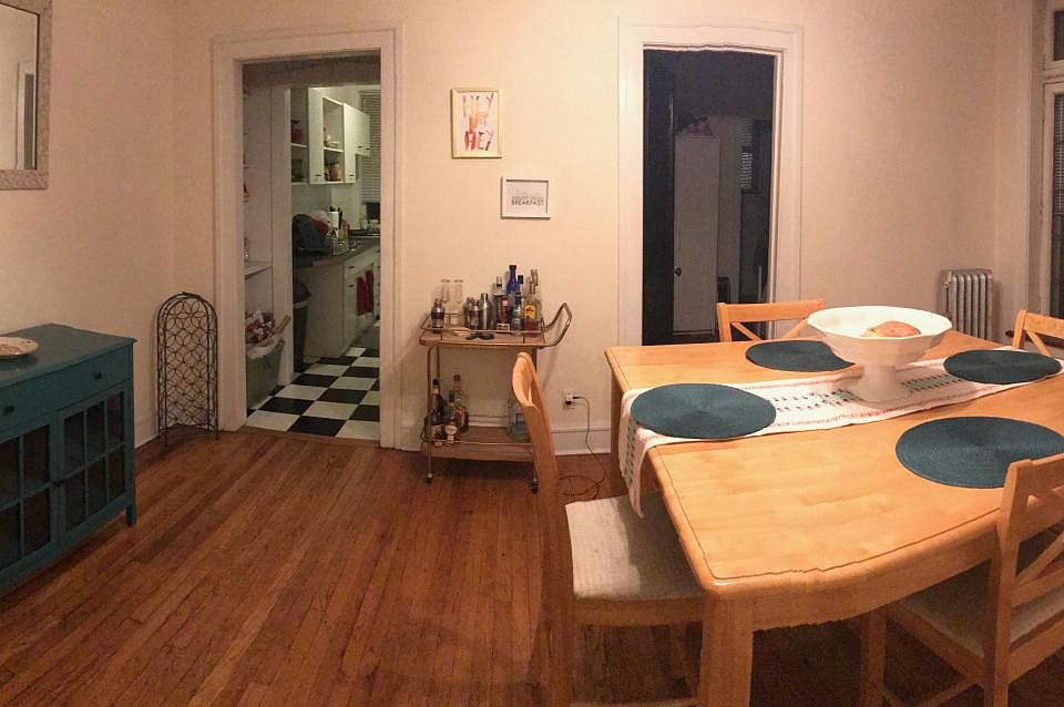 Spacious dining room with french windows