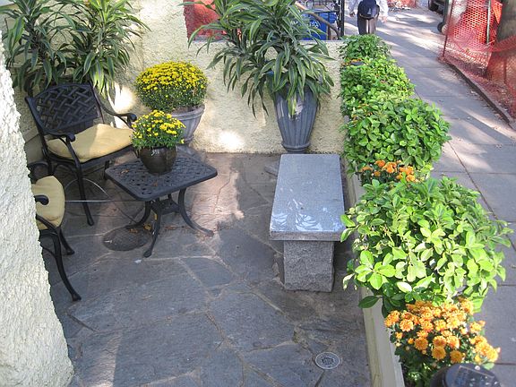 Outdoor seating area- great to people watch, chill, work and