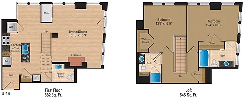 Floor plan 2 Bedroom + Loft, 2 Bath 1328 SF BL3
