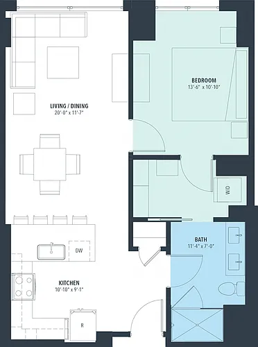 Floor plan 1 Bed/1 Bath-a10L