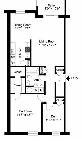 One bedroom with den floor plan One bedroom with den floor plan