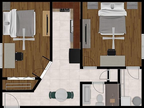 2 Bed efficiency floor plan