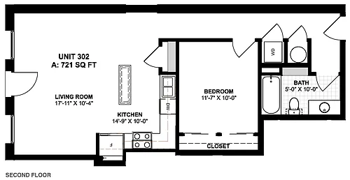 Floor plan 1 Bedroom 1 Bath - Unit 302, 307, 402