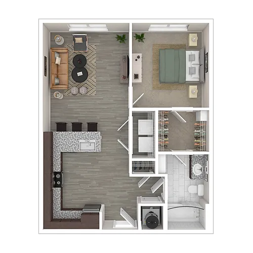 Floor plan Wright (1x1 622 Sq. Ft.)