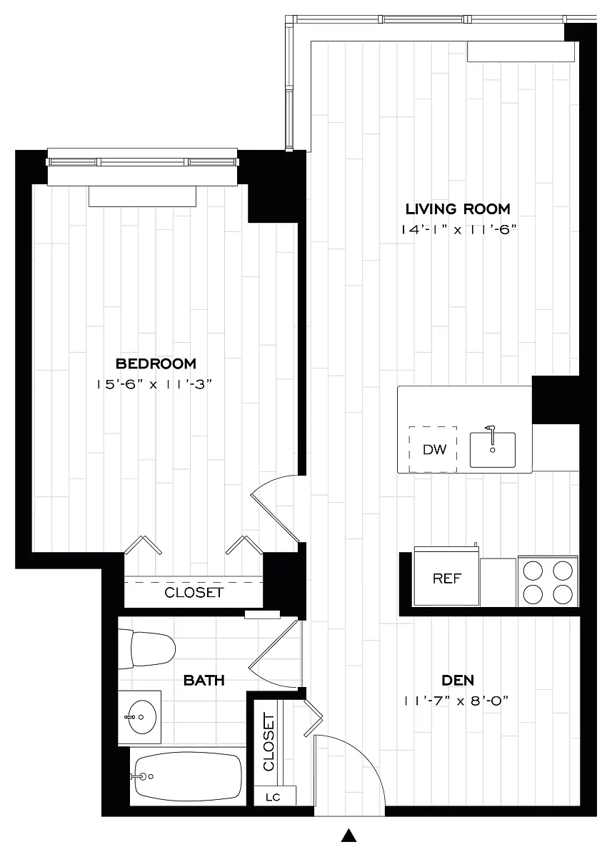 Floor plan 1 Bed/1 Bath Den-A08.3