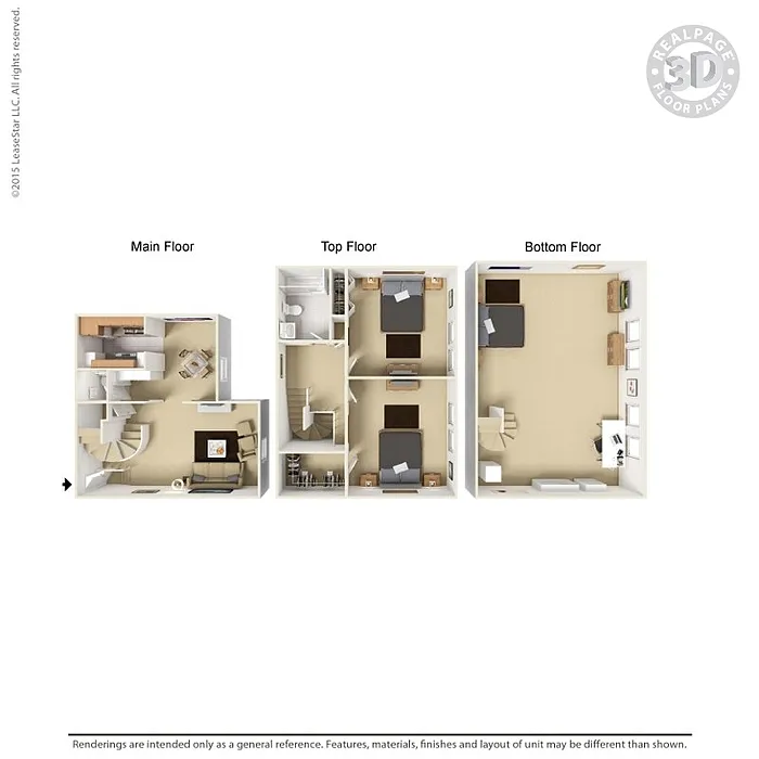 Floor plan 3 Bedroom Townhome with Balcony