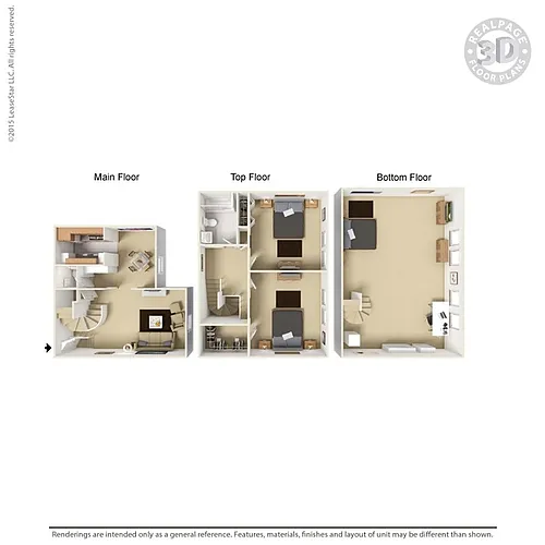 Floor plan 3 Bedroom Townhome with Balcony