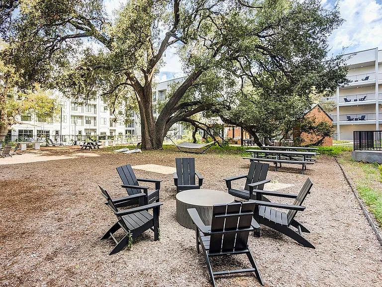 Outdoor Lounge with Picnic Tables and Hammocks