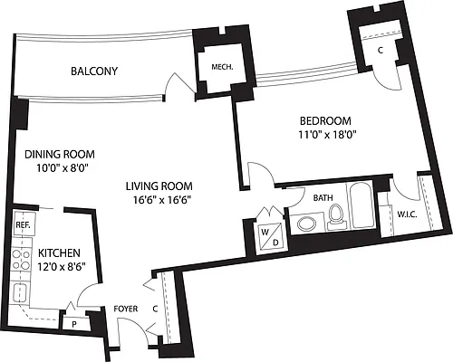 Floor plan 1 Bedroom L