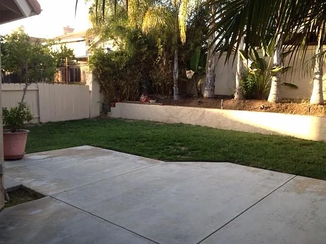 fenced private backyard