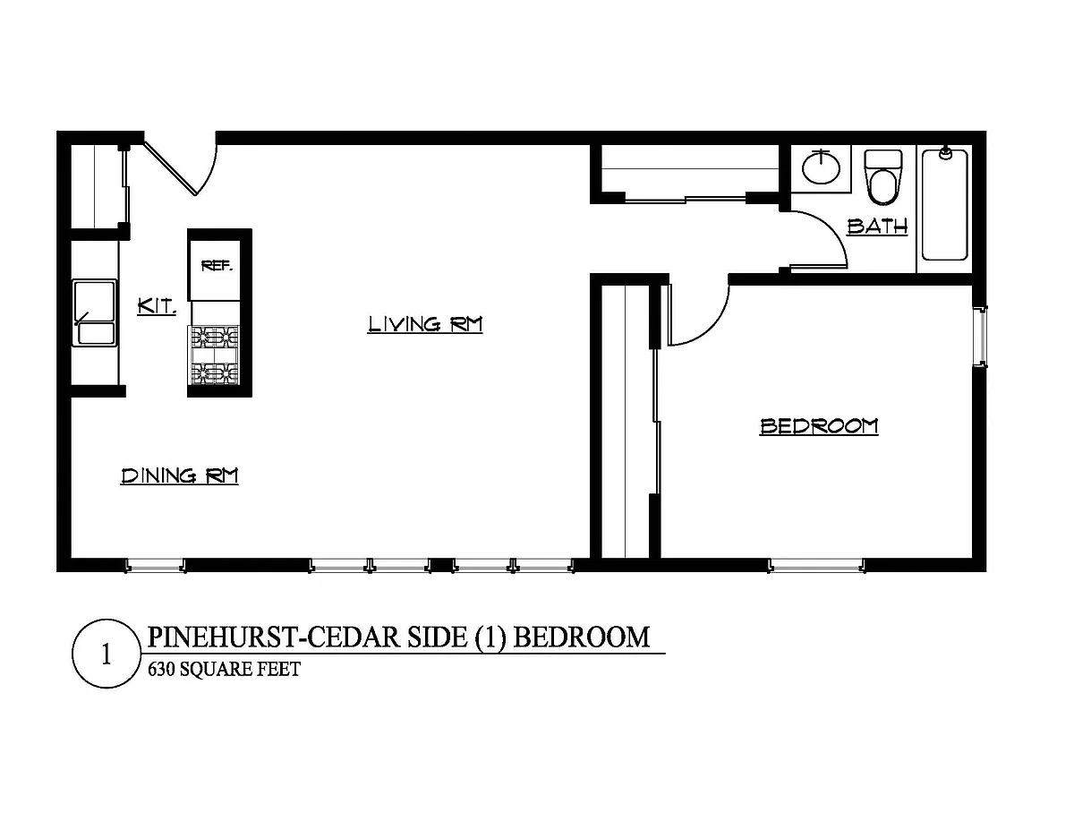 Floor plan Cedar Side One Bedroom