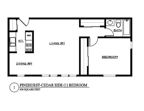 Floor plan Cedar Side One Bedroom