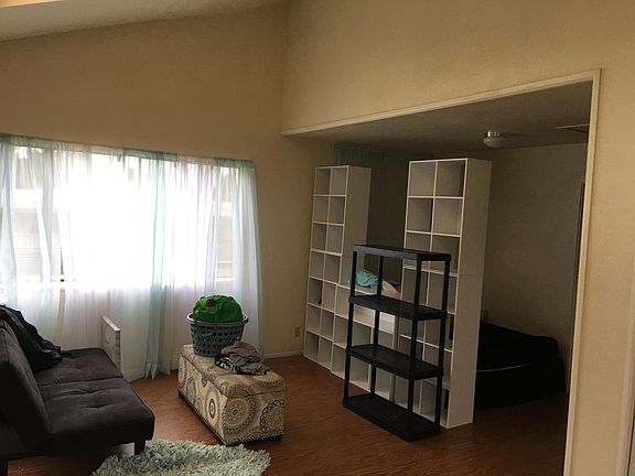 Living room w/ separator and bed behind the seperator