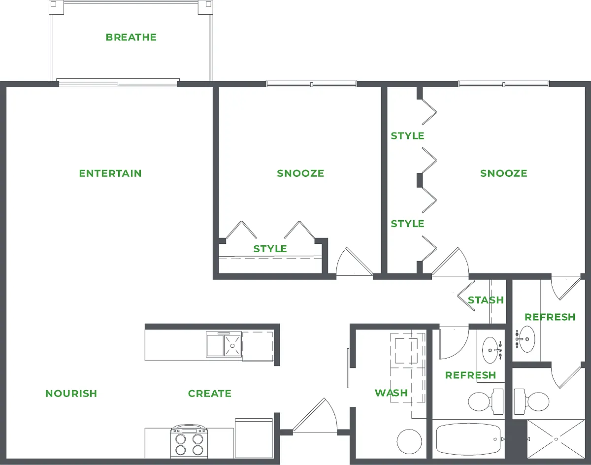 Floor plan 2 BEDROOM 2 BATHROOM (PHASE I)