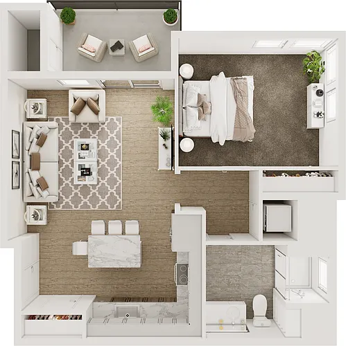 Floor plan 1BD, 1BTH A2.1