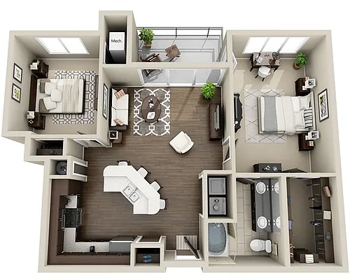 Floor plan 1 Bed 1 Bath Den (FS 4)