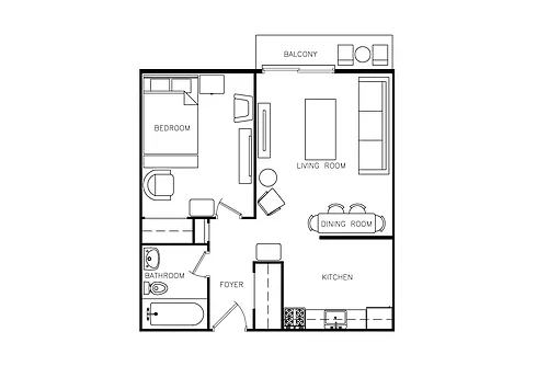 Floor plan 1 Bedroom, 1 Bath