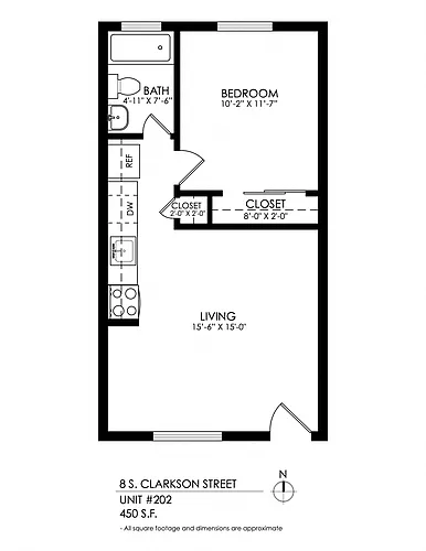 Floor plan 1 Bedroom-Hardwood