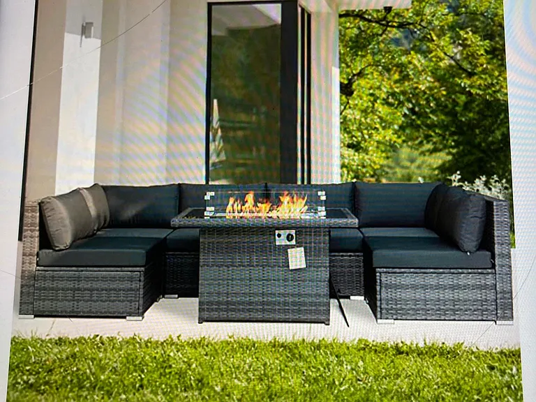 Cozy backyard furniture with propane firepit