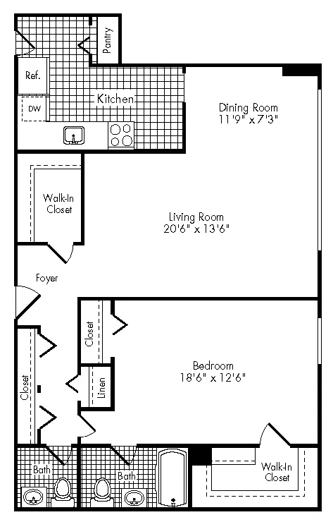 Floor plan 1 Bed, 1.5 Bath 1051 SF 115D