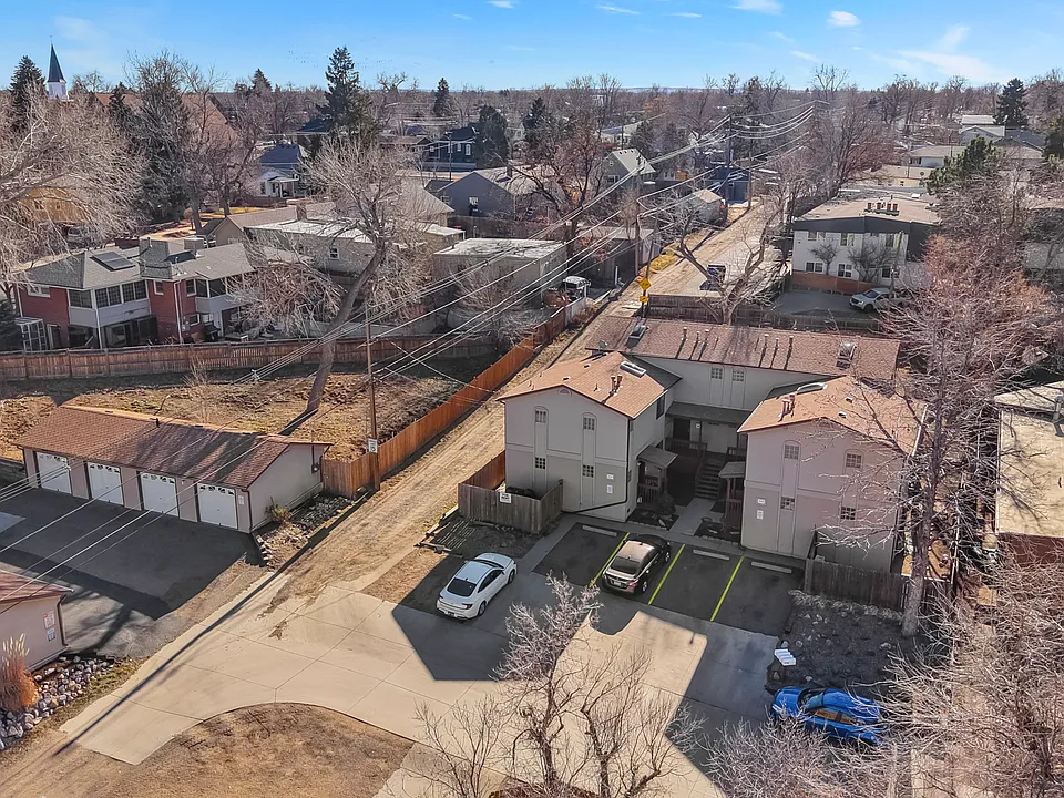 Aerial view of the front of the building