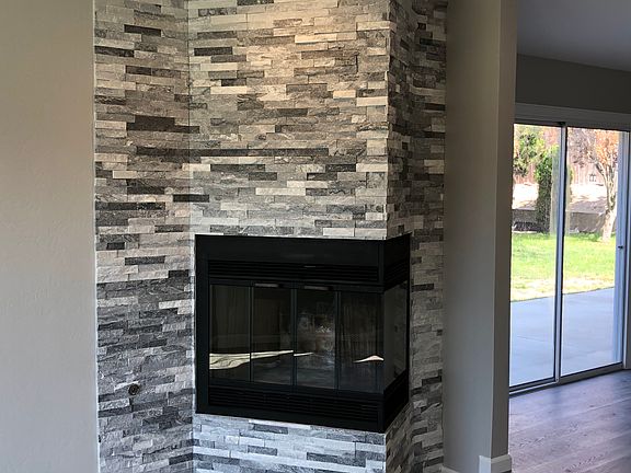 Ledger stone fireplace