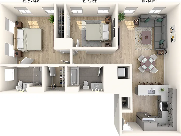 B4 | 2 Bed | 2 Bath floor plan Darien Commons