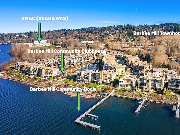 Seahawks training facility (VMAC), community clubhouse, community dock, and location of home. >