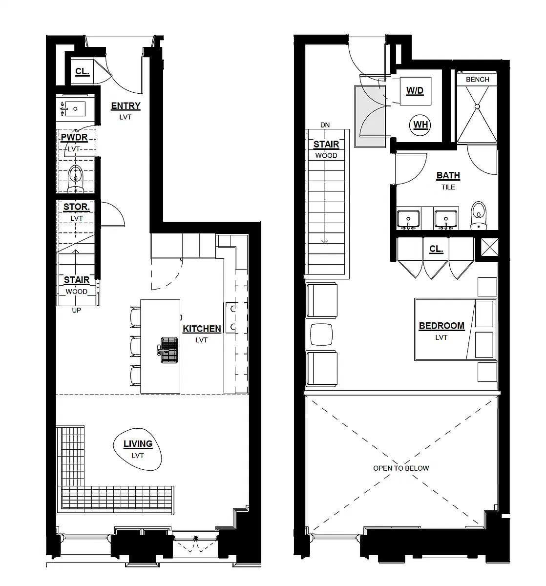 Floor plan 1 Bed - 1.5 Bath Loft
