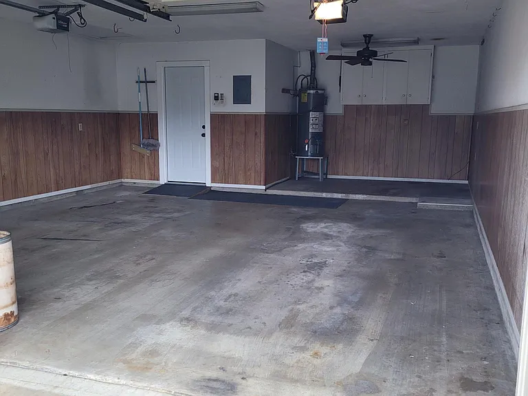 two car garage, gas water heater