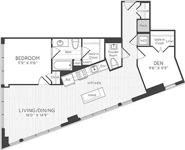 Floor plan 1 Bed/1.5 Bath Den