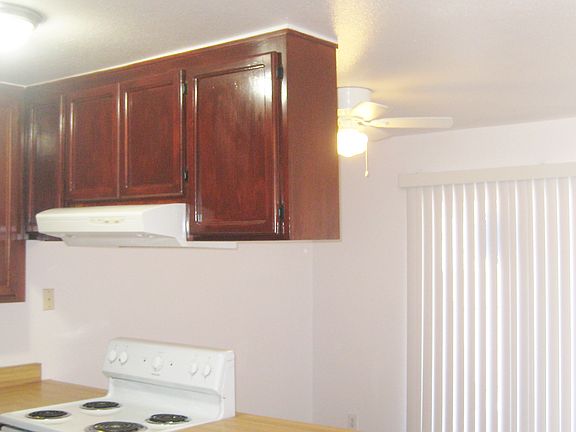 Mahogany colored cabinets in the kitchen. Lots of linen storage in the hallway. Storage in the patio closet and special storage room near the entrance.