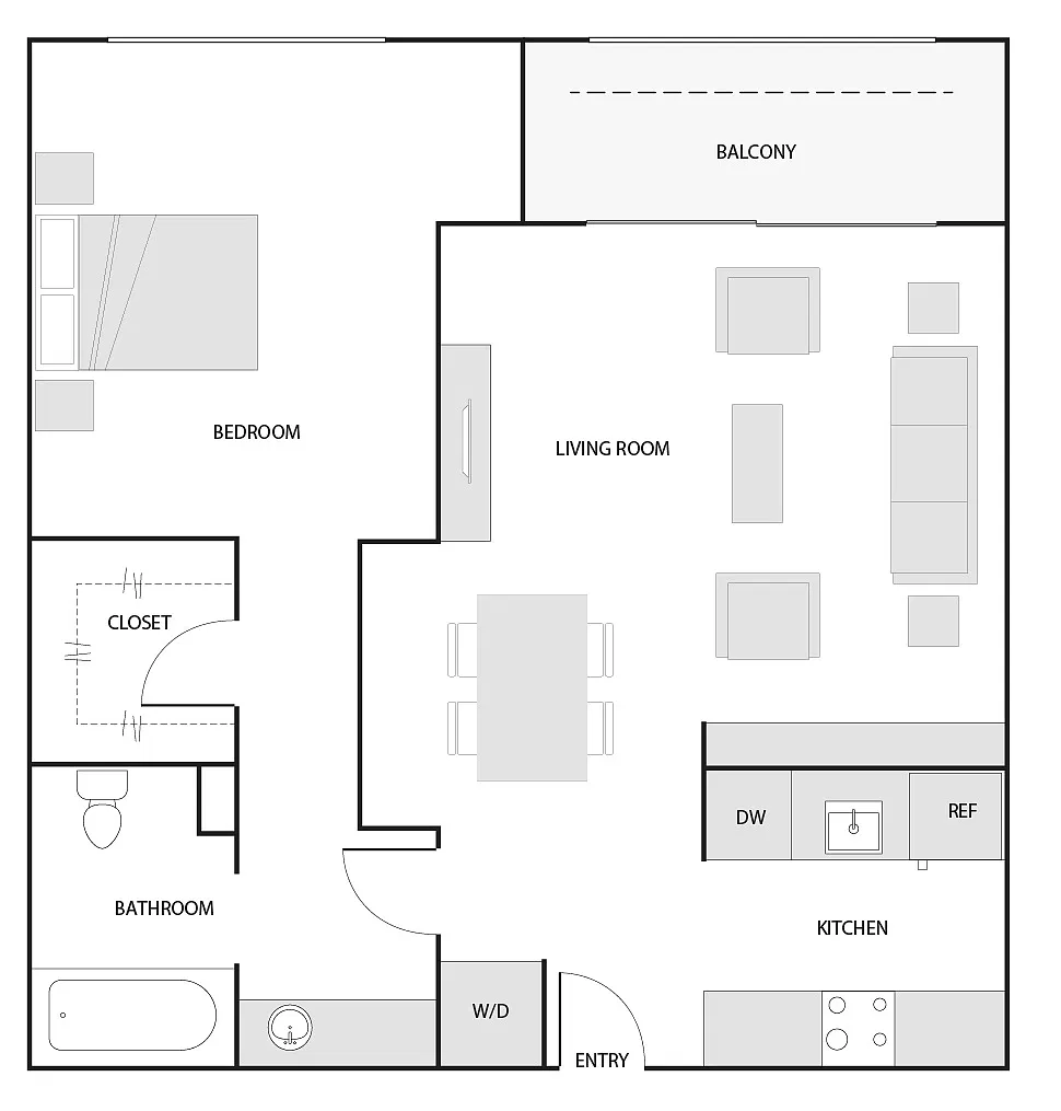 Floor plan 1 Bed/1 Bath-The Dolphin