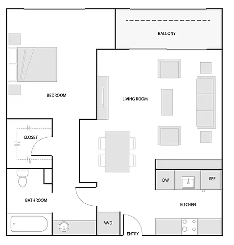 Floor plan 1 Bed/1 Bath-The Dolphin