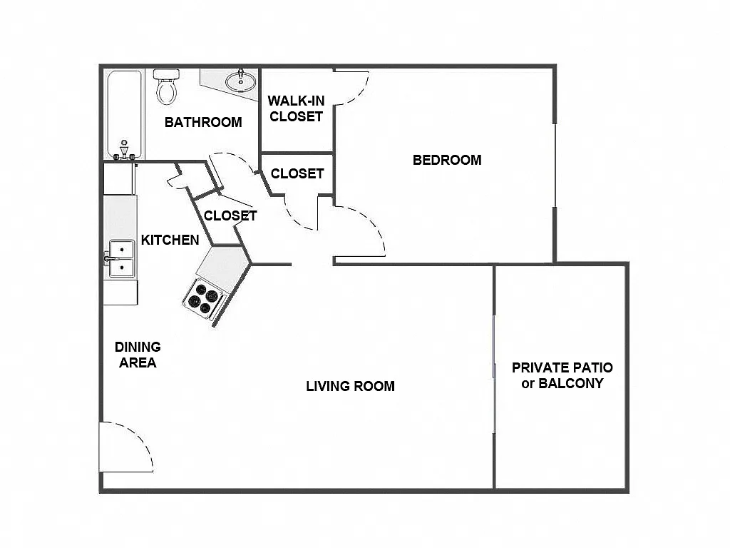 Floor plan 1 Bed / 1 Bath: Type D
