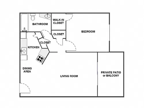 Floor plan 1 Bed / 1 Bath: Type D
