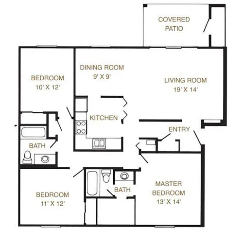 Floor plan 3 Bed 2 Bath