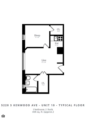 Floor plan 1 Bed | 1 Bath (B8)